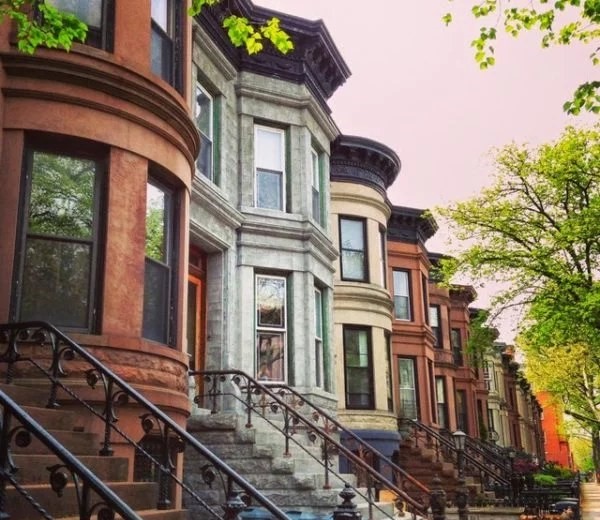 Brooklyn brownstone stoops and row houses